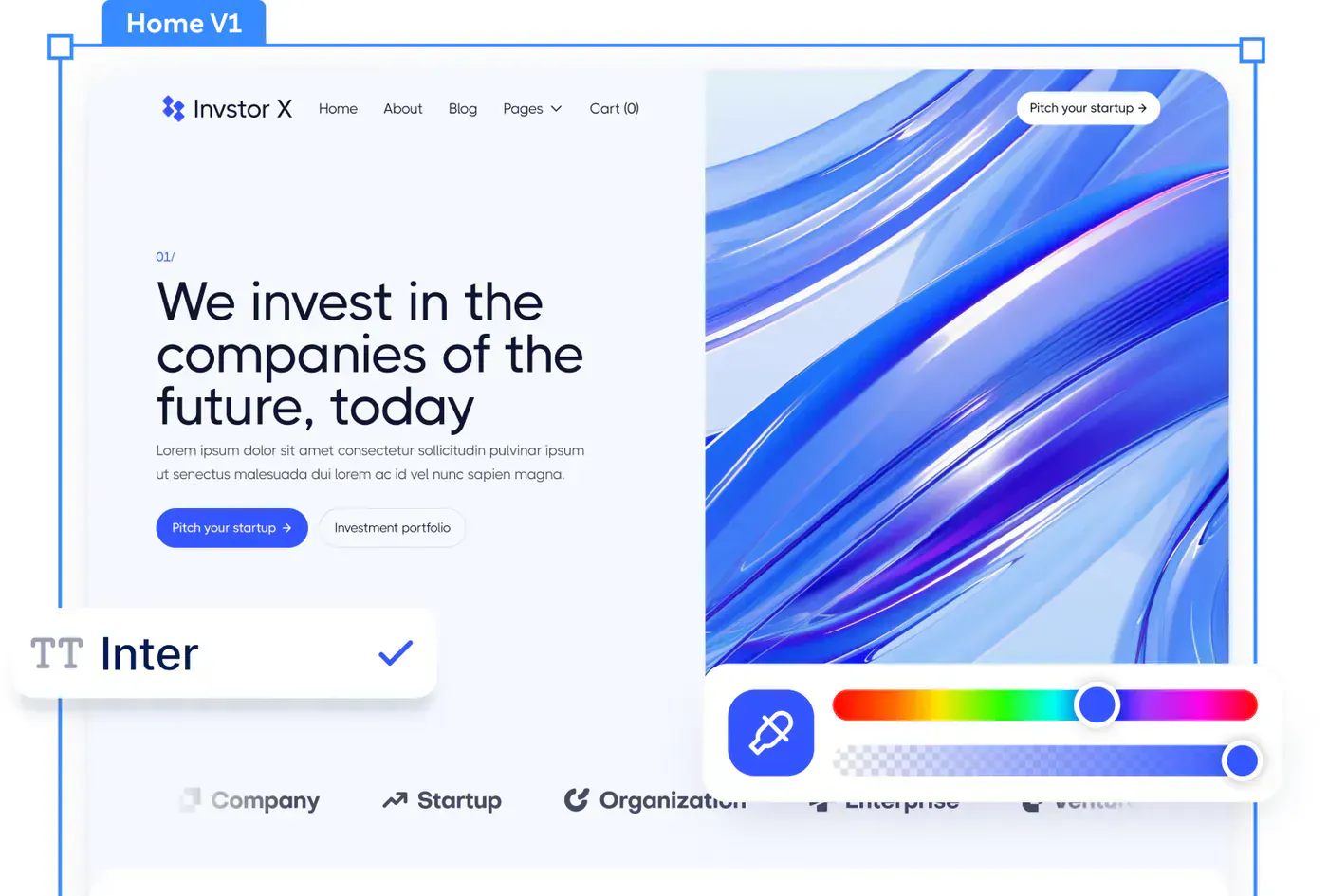 Interface design mockups arranged as a component library in a design tool