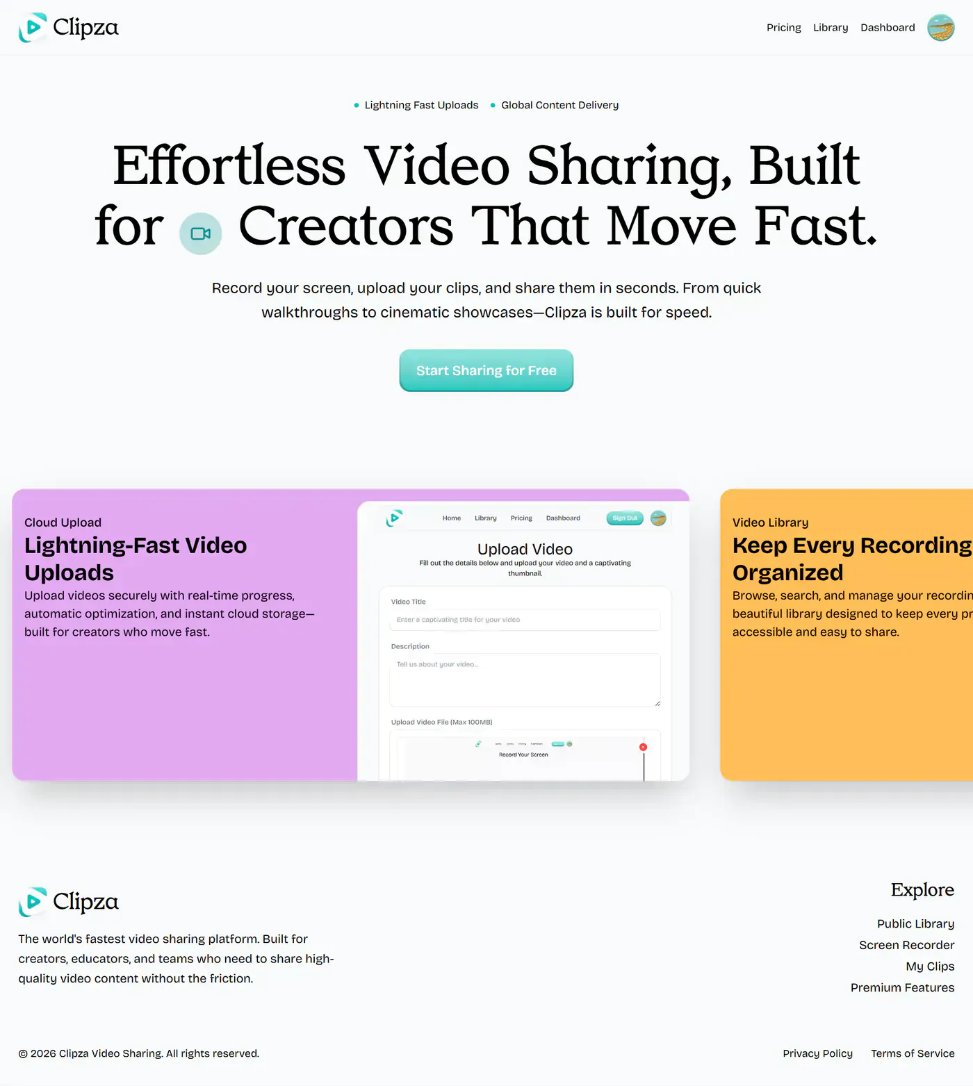 SaaS Video Sharing & Recording Platform — interface screenshot