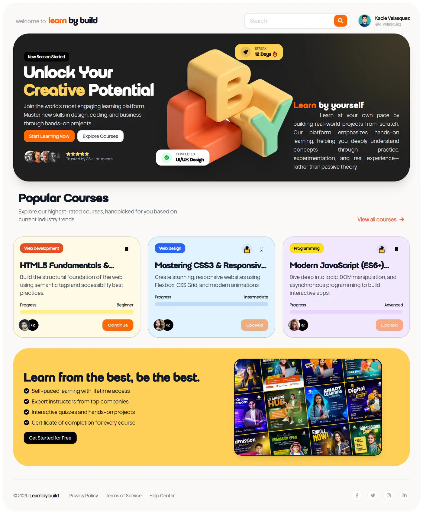 Learn by Build — Online Learning Landing Page — interface screenshot